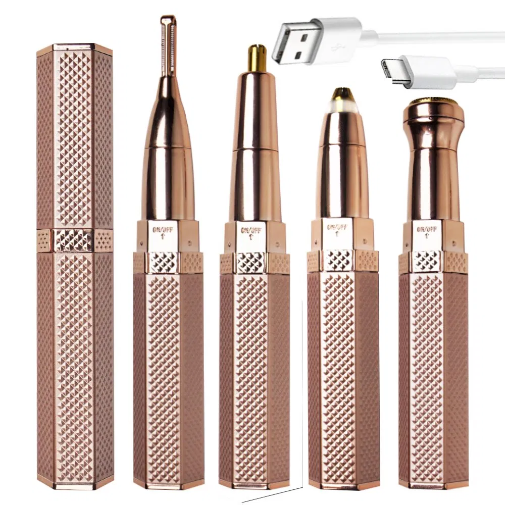 Portable 4 in 1 USB Rechargeable Nose Hair Shaver Hair Removal Painless Eyebrow Trimmer