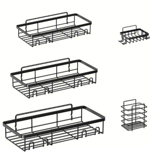 Набор настенных полок для ванной без сверления, черный