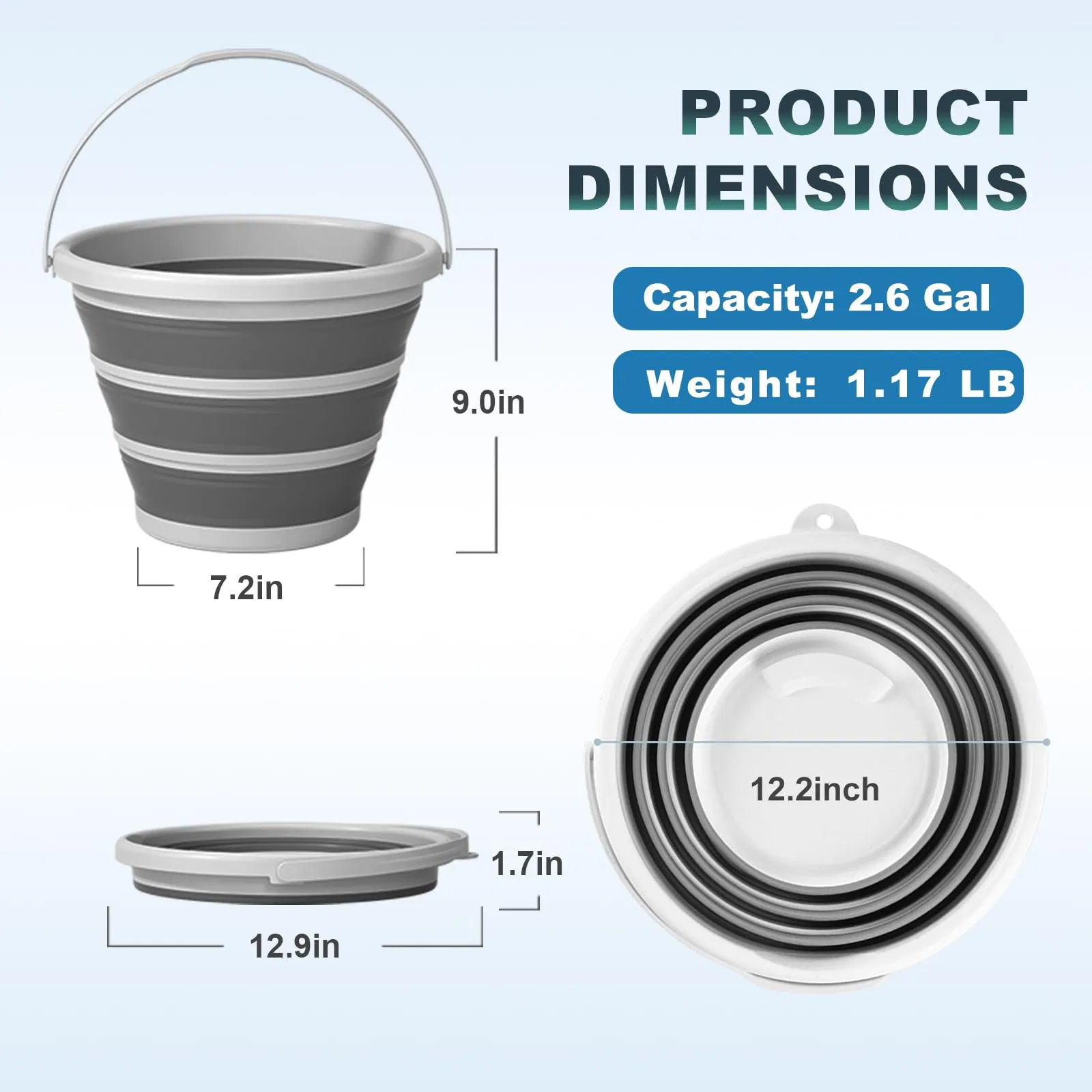 Outdoor Eco-Friendly Retractable 2.6 Gallon Foldable Collapsible Water Bucket for Car Wash