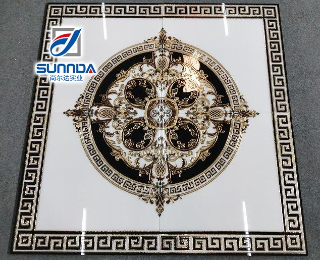 120X120cm Big Size Glazed Polished Golden Plating Floor Decorative Flower Carpet Porcelain Ceramic Tiles