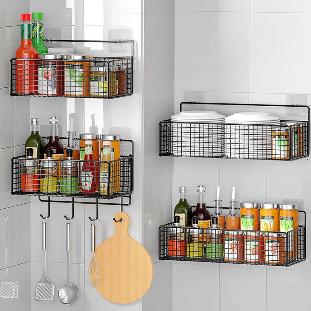 Decorative Wire Basket Black Metal Wall Storage Fruit Vegetable Snacks Organizer Mi24306
