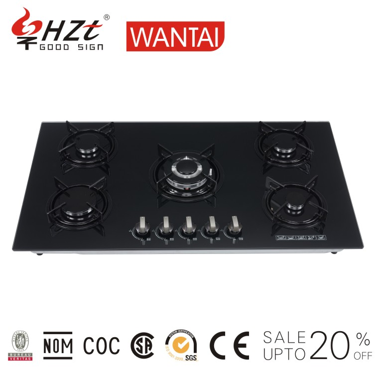 Kitchen Appliance Built-in 5 Burners Gas Stove Cooking Gas Cooktop Tempered Glass Gas Hob