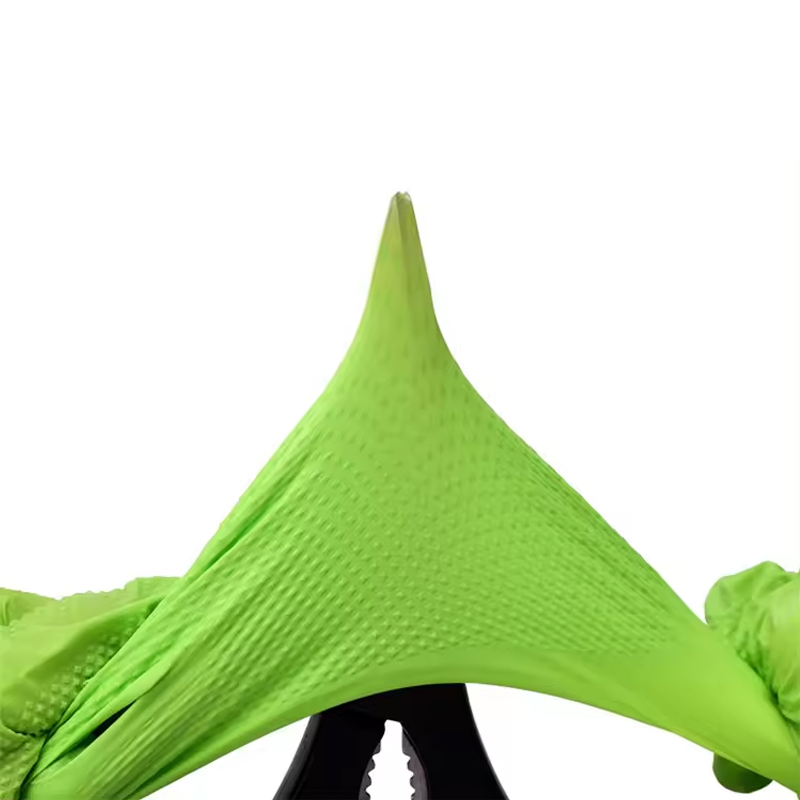 Heavy Duty Diamond Textured Green Powder-Free Disposable Nitrile Gloves