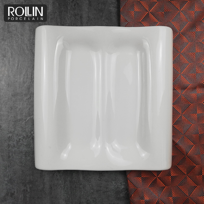 Special Style Ivory White Ceramic Square Divided Plate