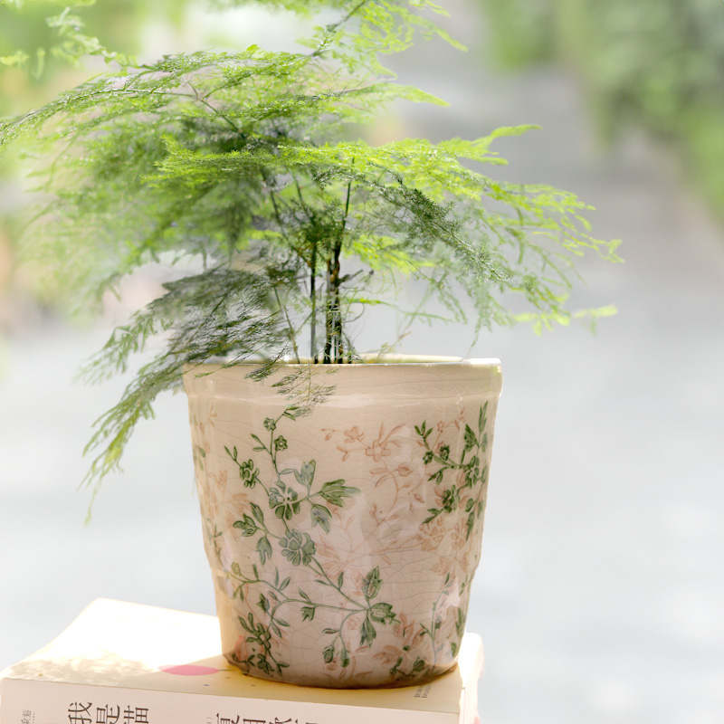 Горшки керамические винтажные цветочный узор зеленые