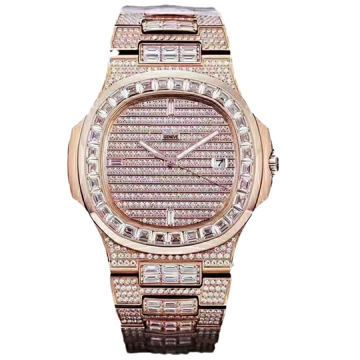 Best Quality 1: 1 Replica Swiss Clock Men Gift Moissanite Fully Automatic Mechanical Calendar Nautilus Series Full Diamond Luxury Watch