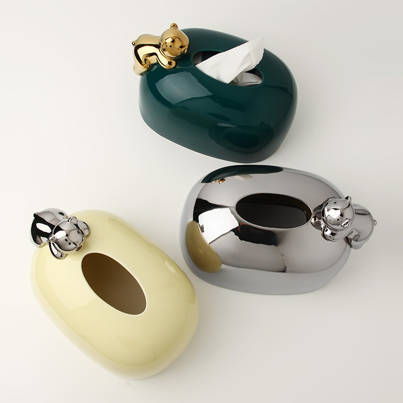 Creative Ceramic Tissue Box Ornaments Living Room Table Home Decoration Silver Plated Pump Paper Box