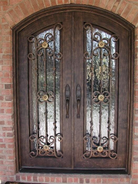 Round Top Exterior Gate Red Oak Wooden Door for Cottage