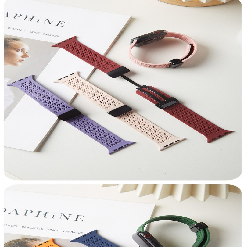 Suitable for Apple Watch Series 8 Ultra Folding Magnetic Buckle Breathable Silicone Strap