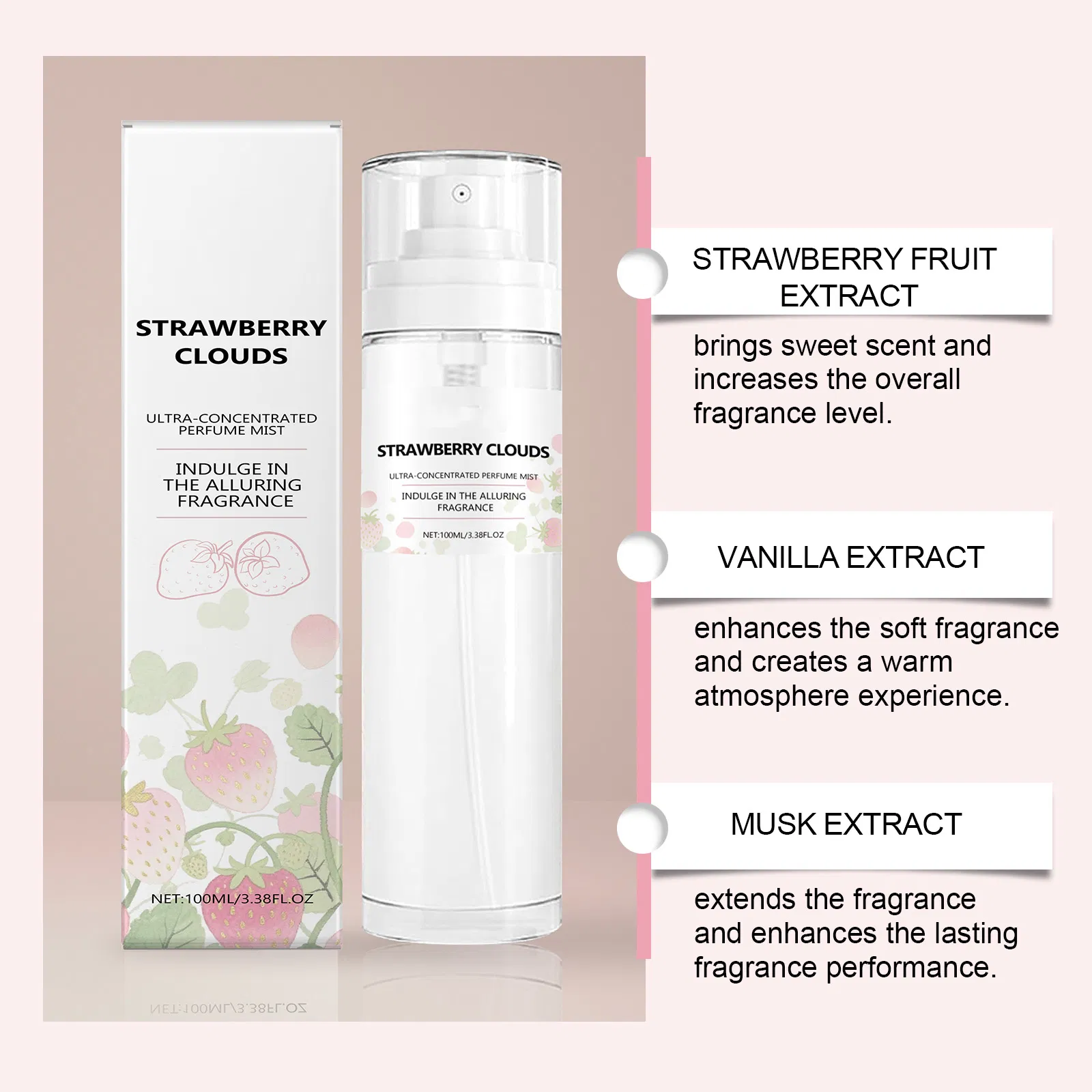 New Favor Beauty Perfume Stwarberry Hight Quality Body Spray Long Lasting Fragrance Perfume Body Mist