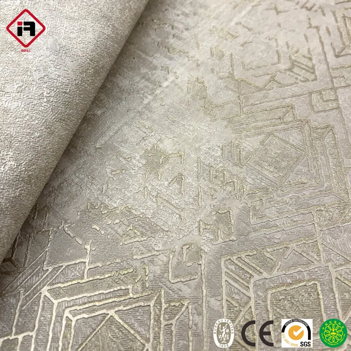 Modern Wallpaper Small Geometric Gold Lines Deep Embossed 106cm Home Decoration Wall Paper