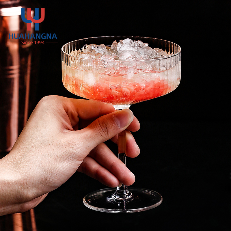 Hand Made Vintage Elegant 280ml Stemmed Ribbed Champagne Coupe Cocktail Glasses