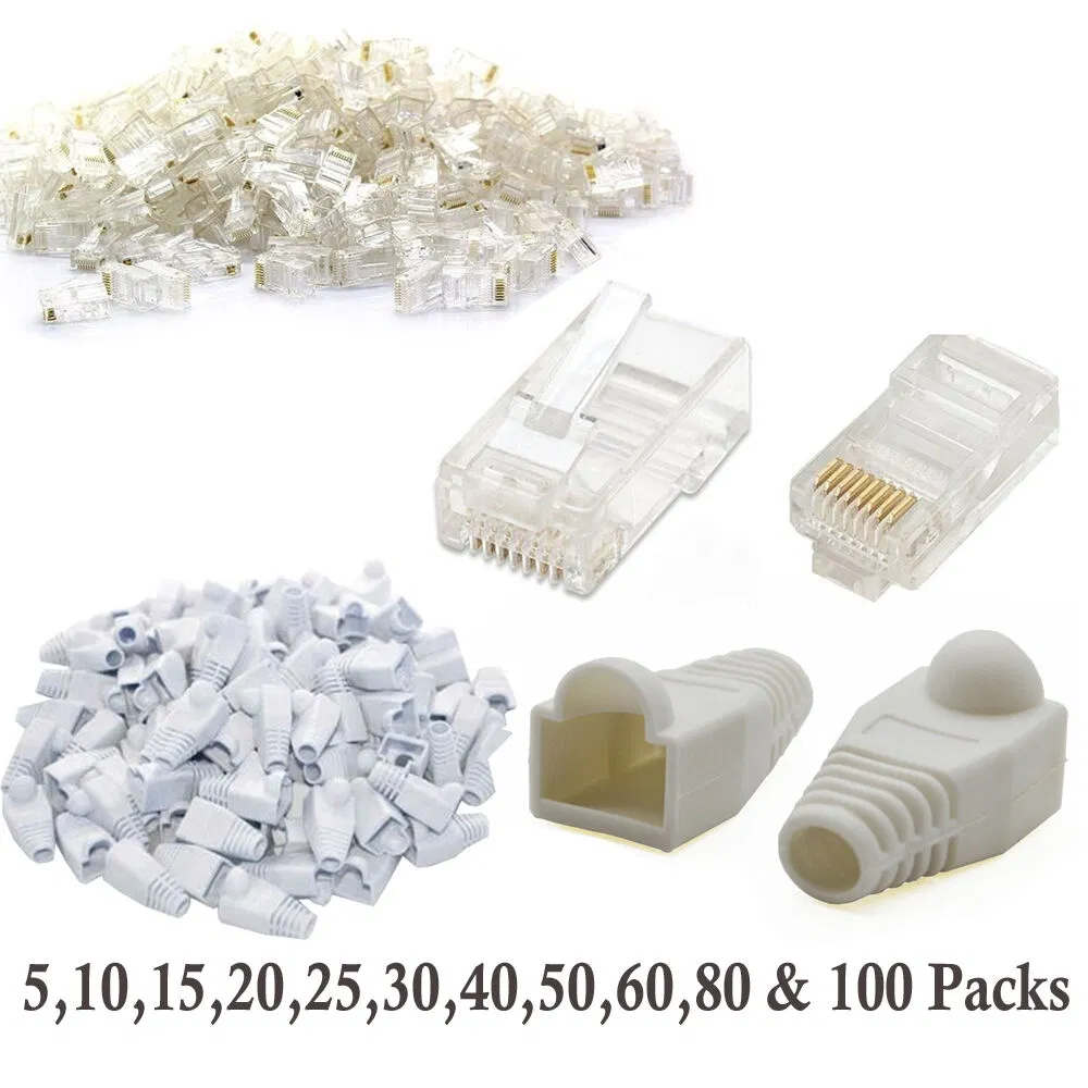RJ45 Cat5e CAT6 Network LAN Ethernet Patch Cable Plug End Connectors & Boots Lot