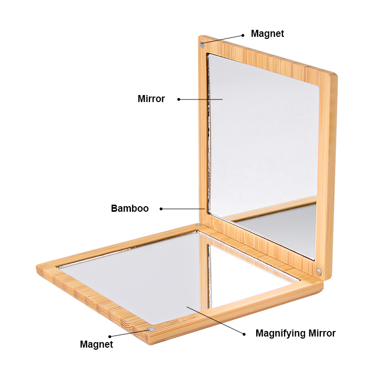 Small Mini Pocket Wood Hand Held Compact Makep Makeup Cosmetic Mirror Bamboo Solid Wood Little Make up Mirror for Crafting GIF
