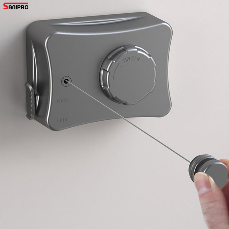 Sanipro Wall Mounting Bathroom Telescopic Laundry Stainless Steel Line Retractable Balcony Clothes Hanging Rope Clotheslines