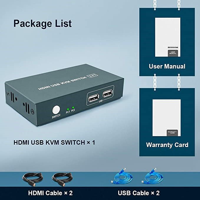 KVM-переключатель HDMI 2 порта с 4 USB, для 2 компьютеров