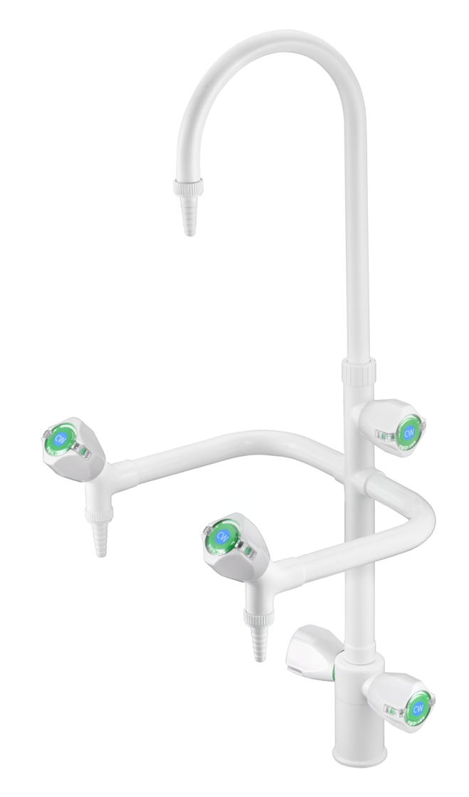 Лабораторный кран смеситель горячей и холодной воды с тремя выходами