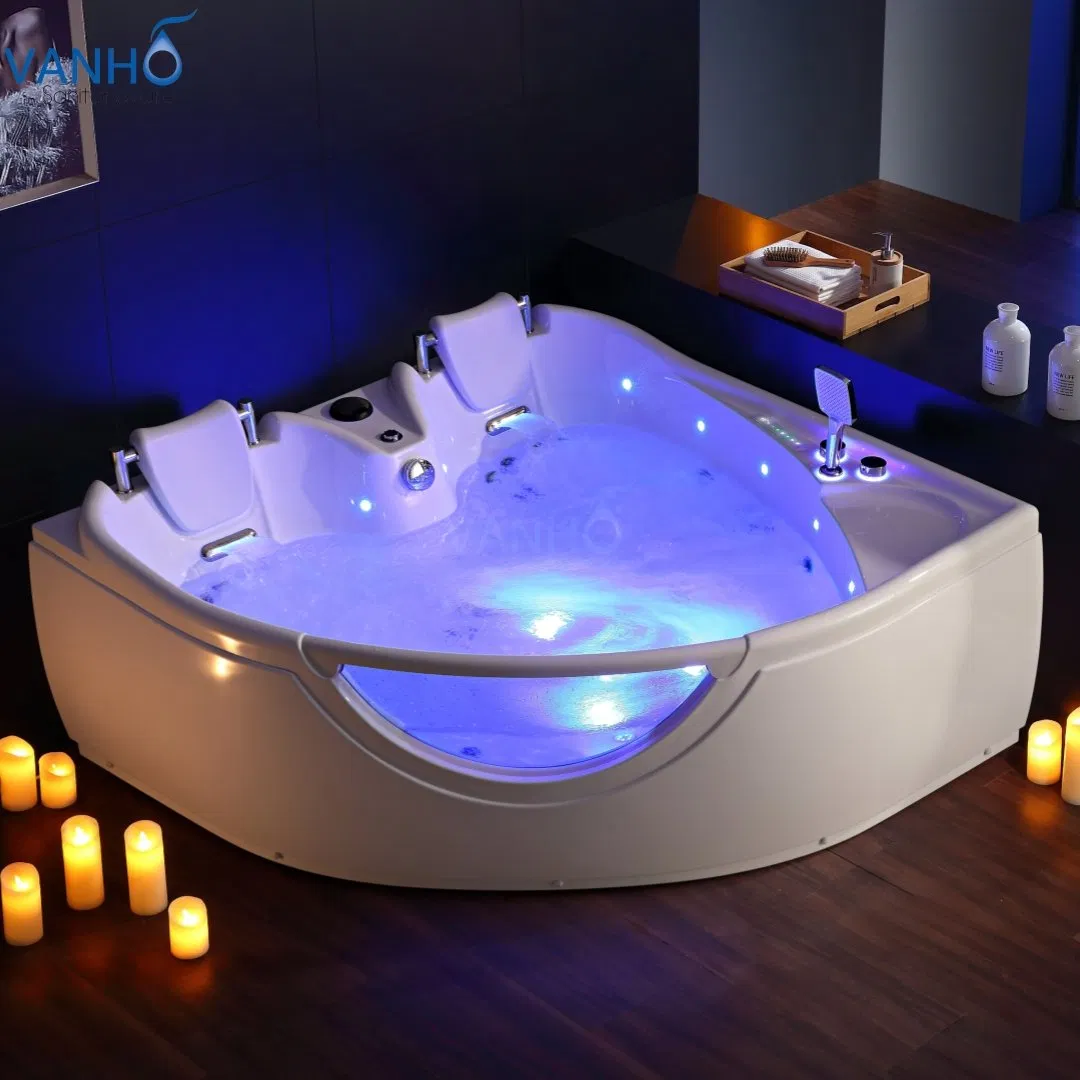 Угловая акриловая ванна для двоих с гидромассажем и окном