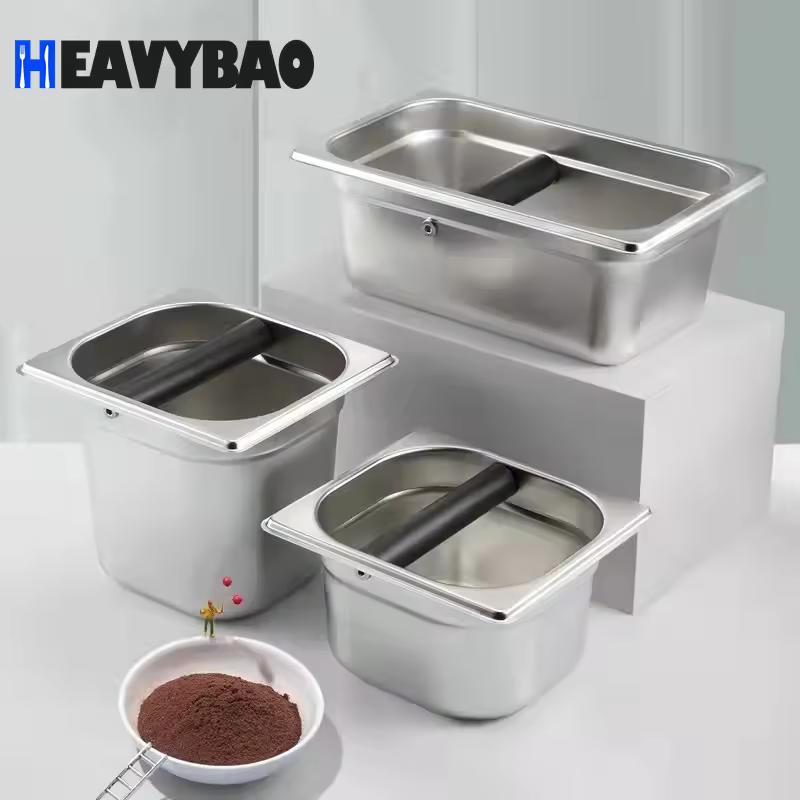 Heavybao Durable Wood Edge New Style Stainless Steel Coffee Residue Slag Pot Knock Box 1/6 Gn Pan