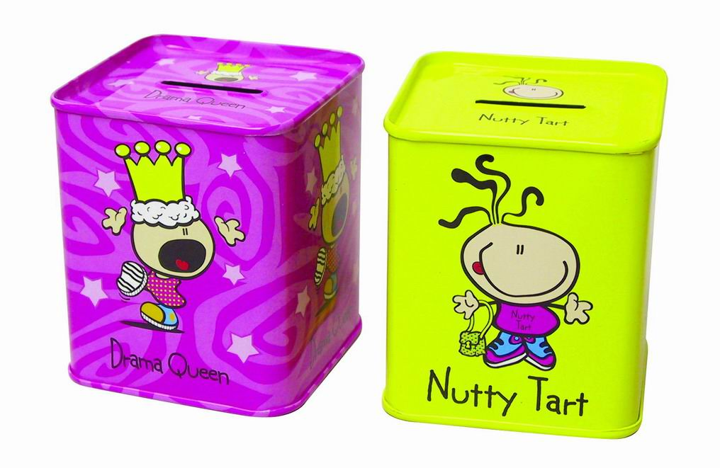 Promotional Tinplate Cmyk Printing Square Shape Coin Pencil Holder with Lid