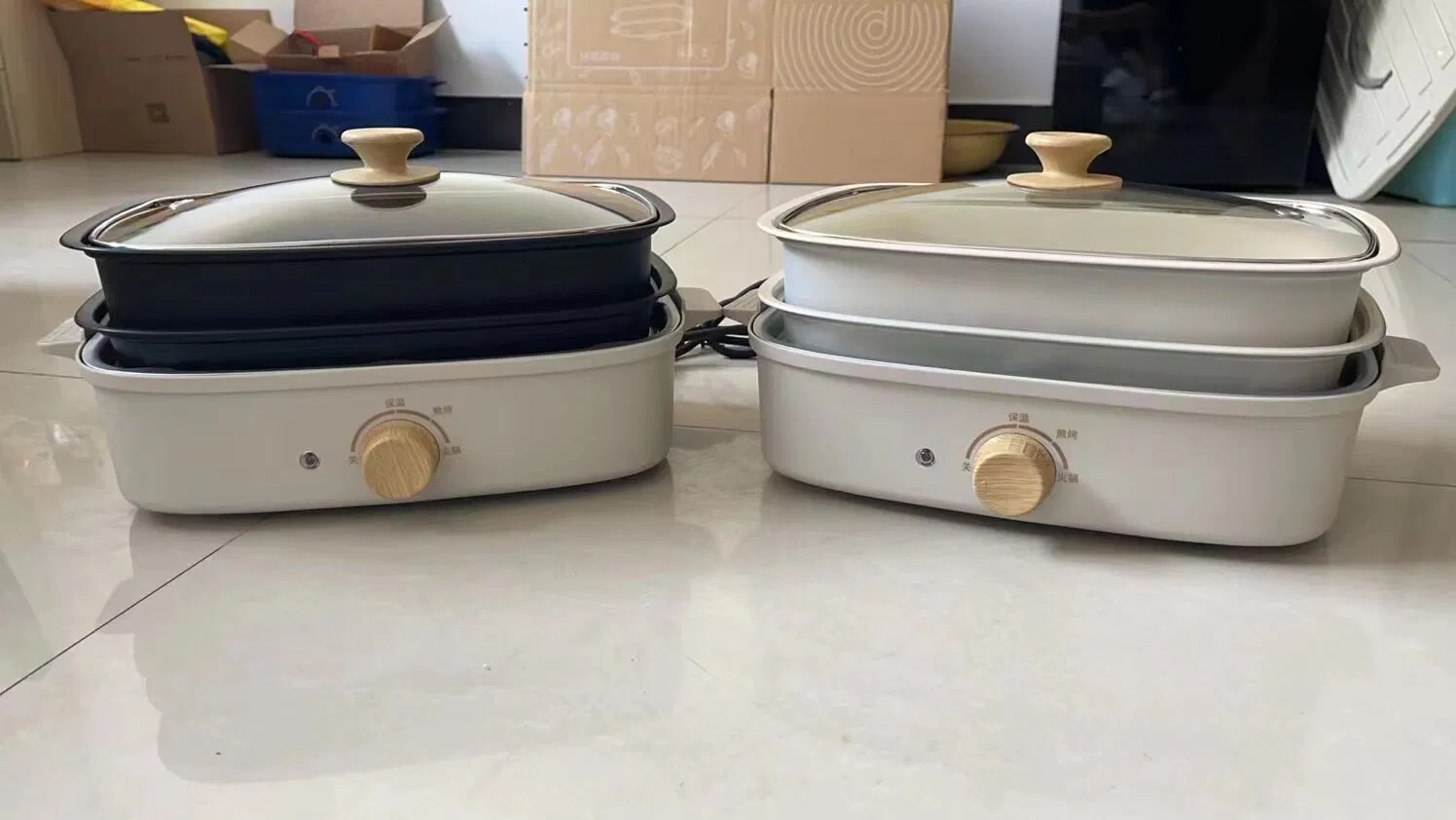 4 in 1 Electric Hot Pot Multi Induction Cooker with Non Stick Grill Griddle Plates for BBQ Cooking Fryer Boil