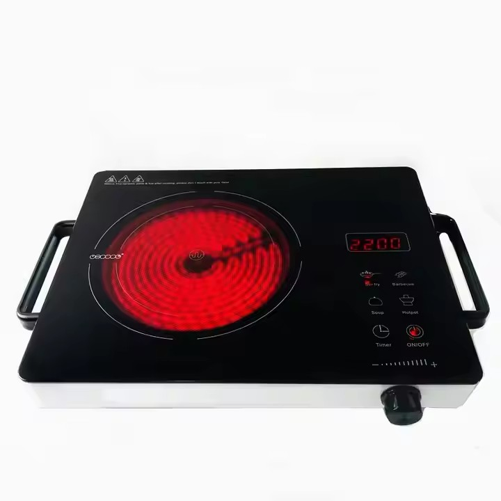 Electric Single Infrared Burner Ceramic Glass Hot Plate Cooktop with Stainless Steel Base