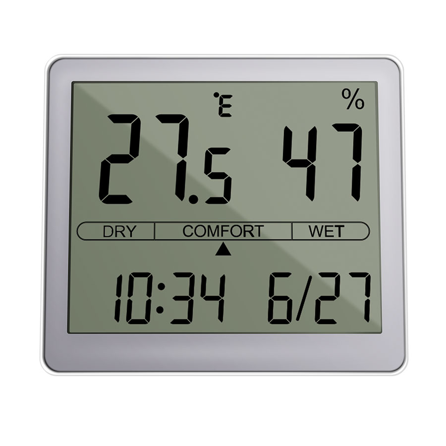Temperature Humidity Meter, LCD Electronic Digital Outdoor/Indoor Thermometer Hygrometer with Clock Time Humidity Monitor
