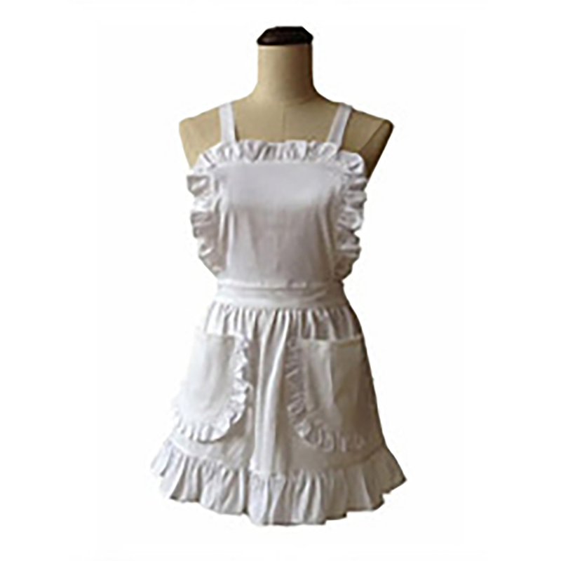 Home Full-Body Princess Apron, European-Style Pure White Full-Body Lotus Leaf Lace Double-Pocket Maid Apron