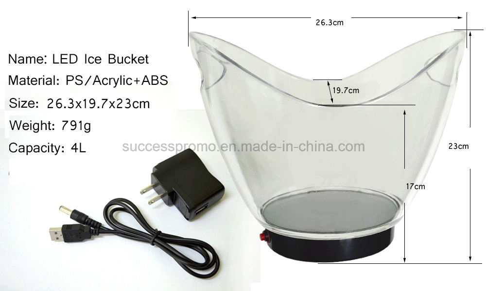 Popular Transparent 8L V Shape Illuminated Wine Ice Bucket