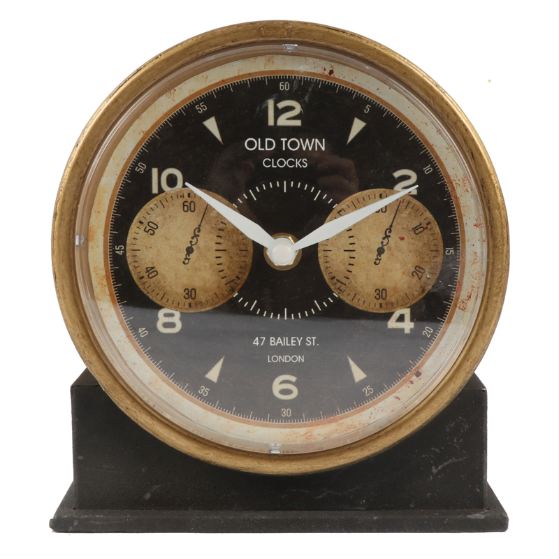 Hot Selling Iron Antique Style Cheaptable Alarm Clock Black and Brass Desk Map Clock