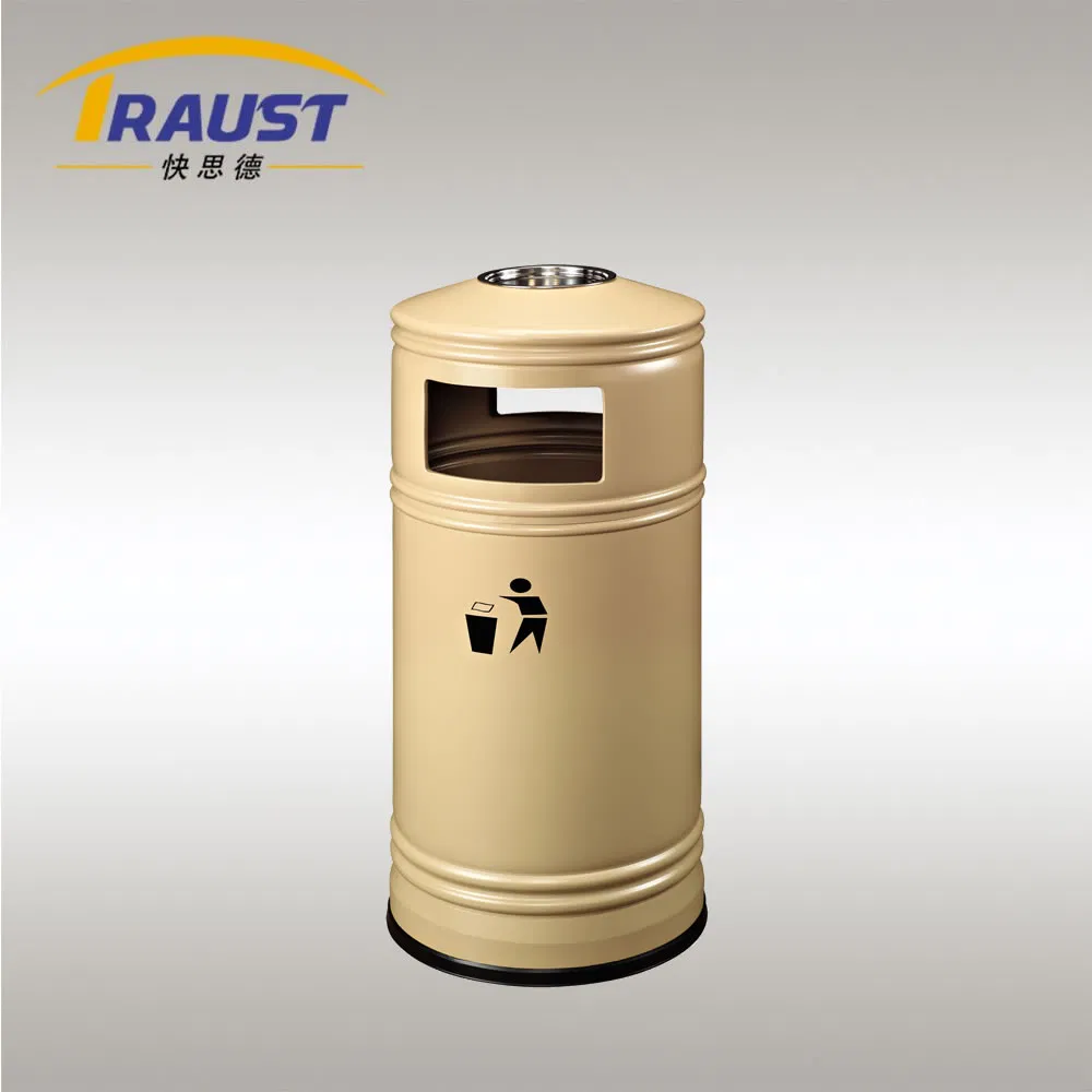 Traust 50L Metal Dustbin Trash Litter Waste Garbage Rubbish Bin Can with Ashtray Ash Cigarette Bin
