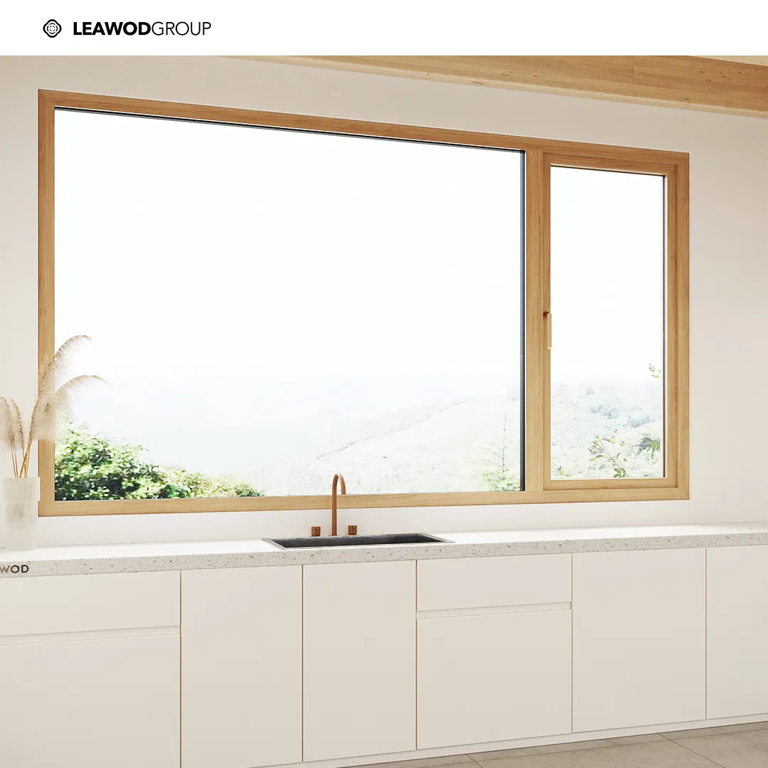 Minimalist Design Aluminum Wood Composite Window for Living Room Bedroom