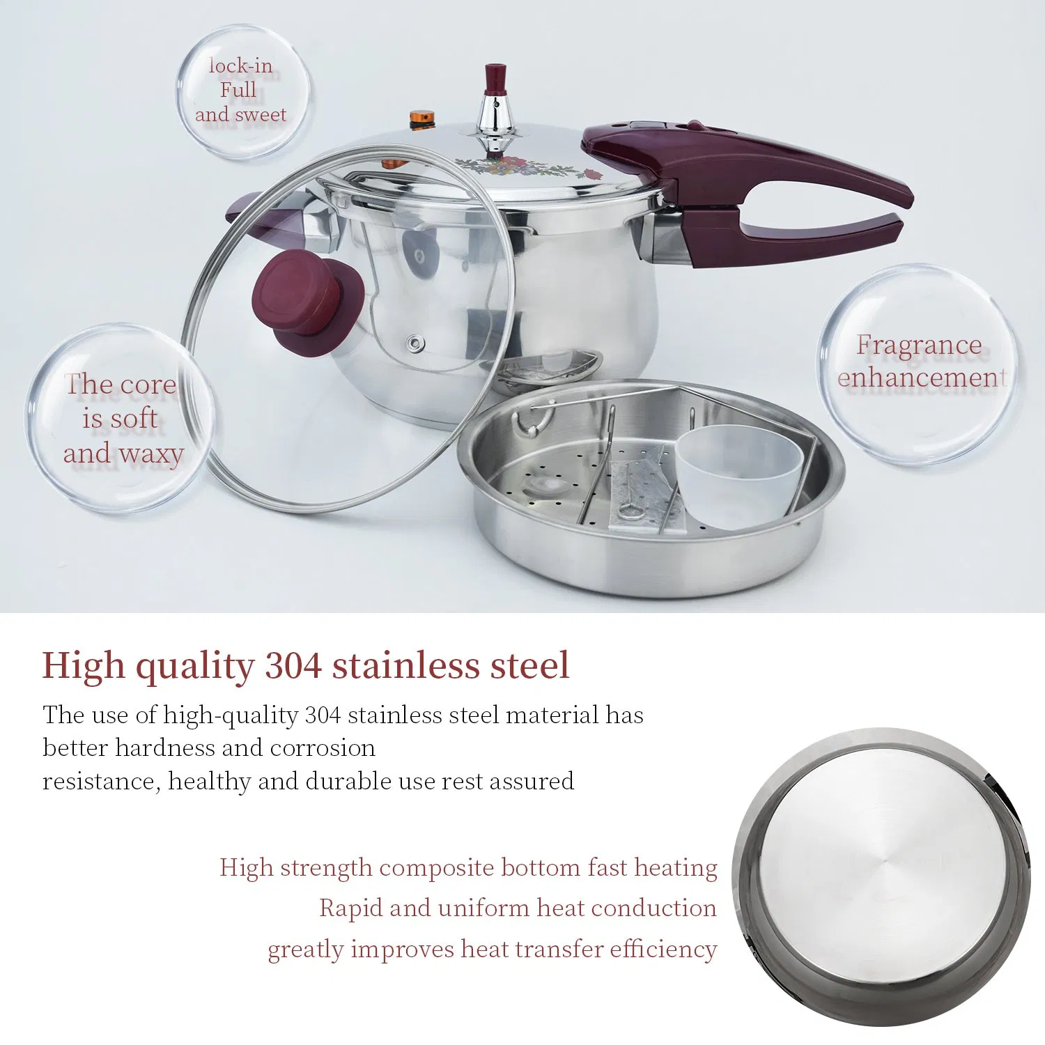 Thickened Large Capacity Pressure Cooker Gas Induction Two Lids Cooker