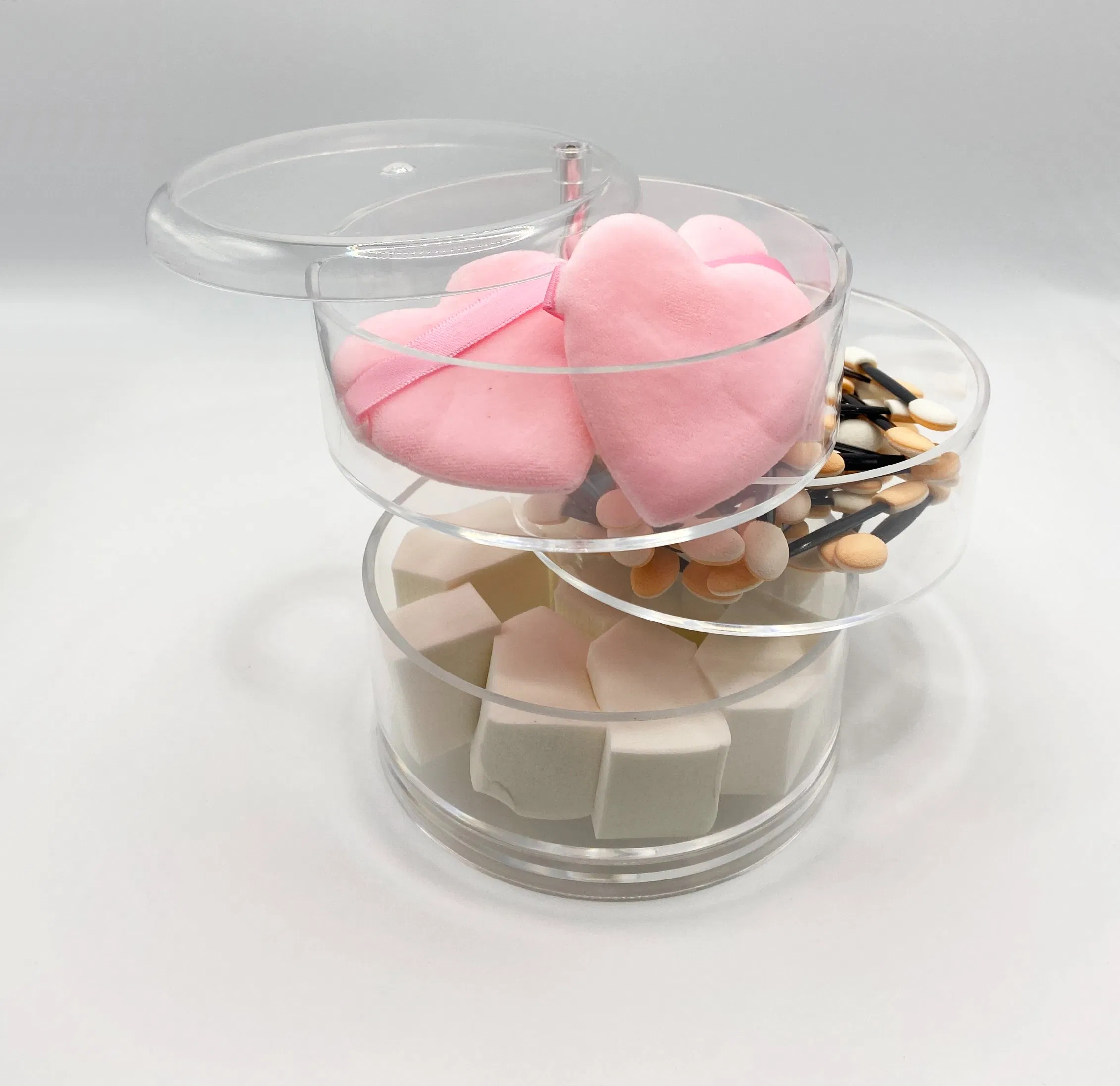 Promotional Gift Fashion 3 Tier Swivel Tray with Acrylic Makeup Powder Puff Organizer