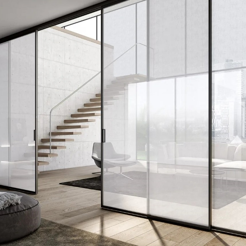 Slimline Sliding Glass Door with Reeded Glass