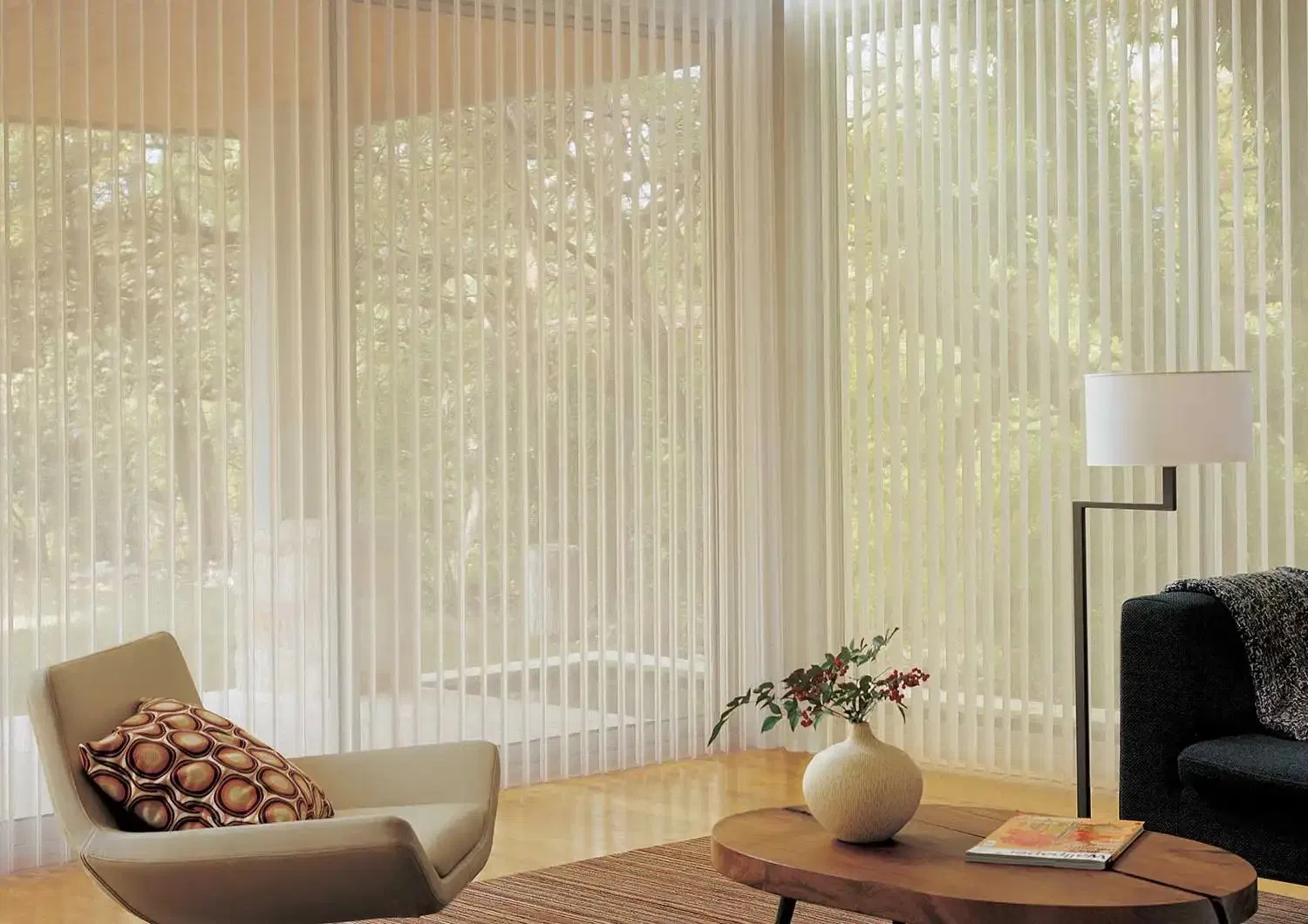 Customized Large Window Smart Electric Motorized Automatic Sheer Allusion Curtain Vertical Blinds