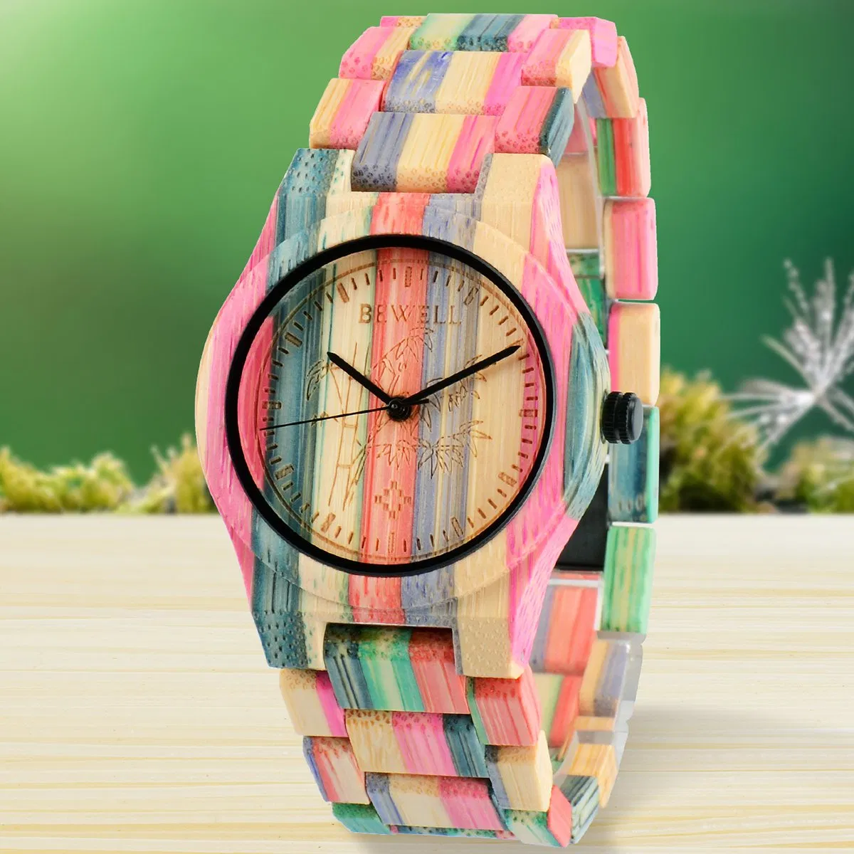 Eco-Friendly Colorful Bamboo Unique Wood Watch Band Quartz Watch Men Wrist Watches