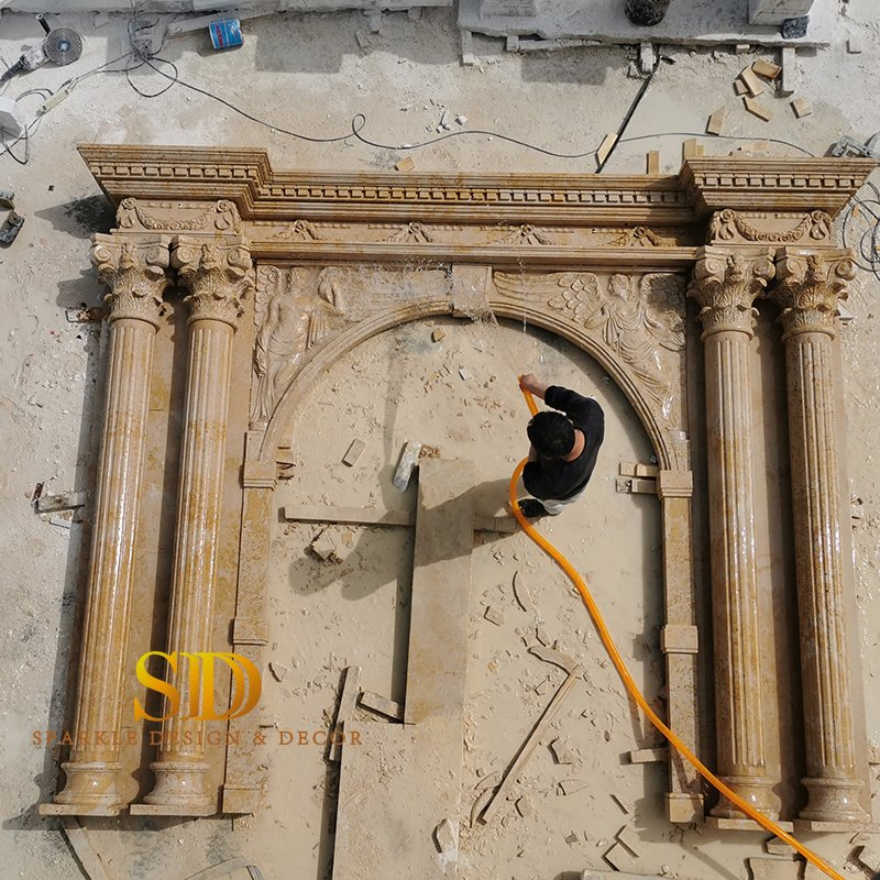 China Hand Carved Classic Round Yellow Marble Column