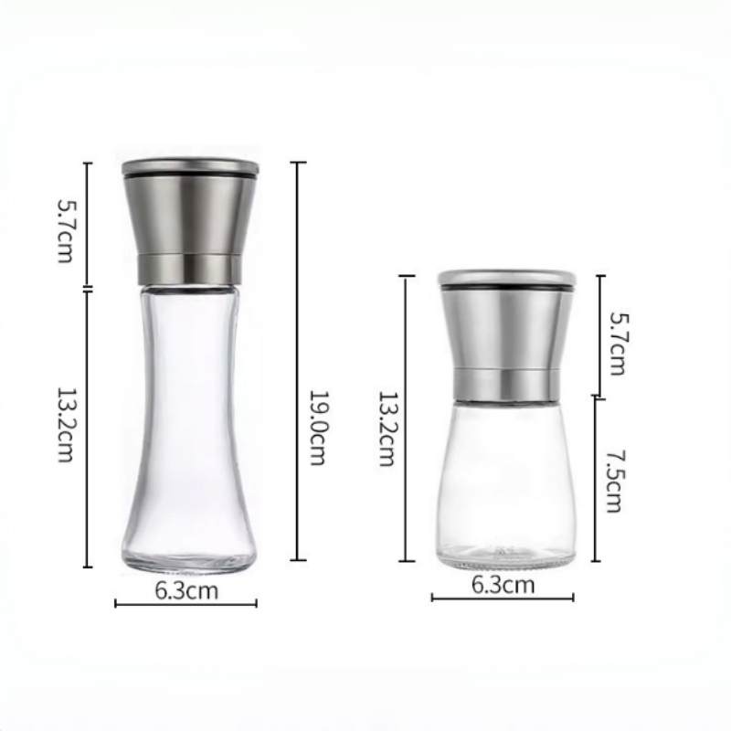 50g 80g 100g 120g 180g 200g 300g 500g Premium 304 Stainless Steel Mill Glass Spice Jar Set Adjustable Manual Salt Pepper Spice Grinder
