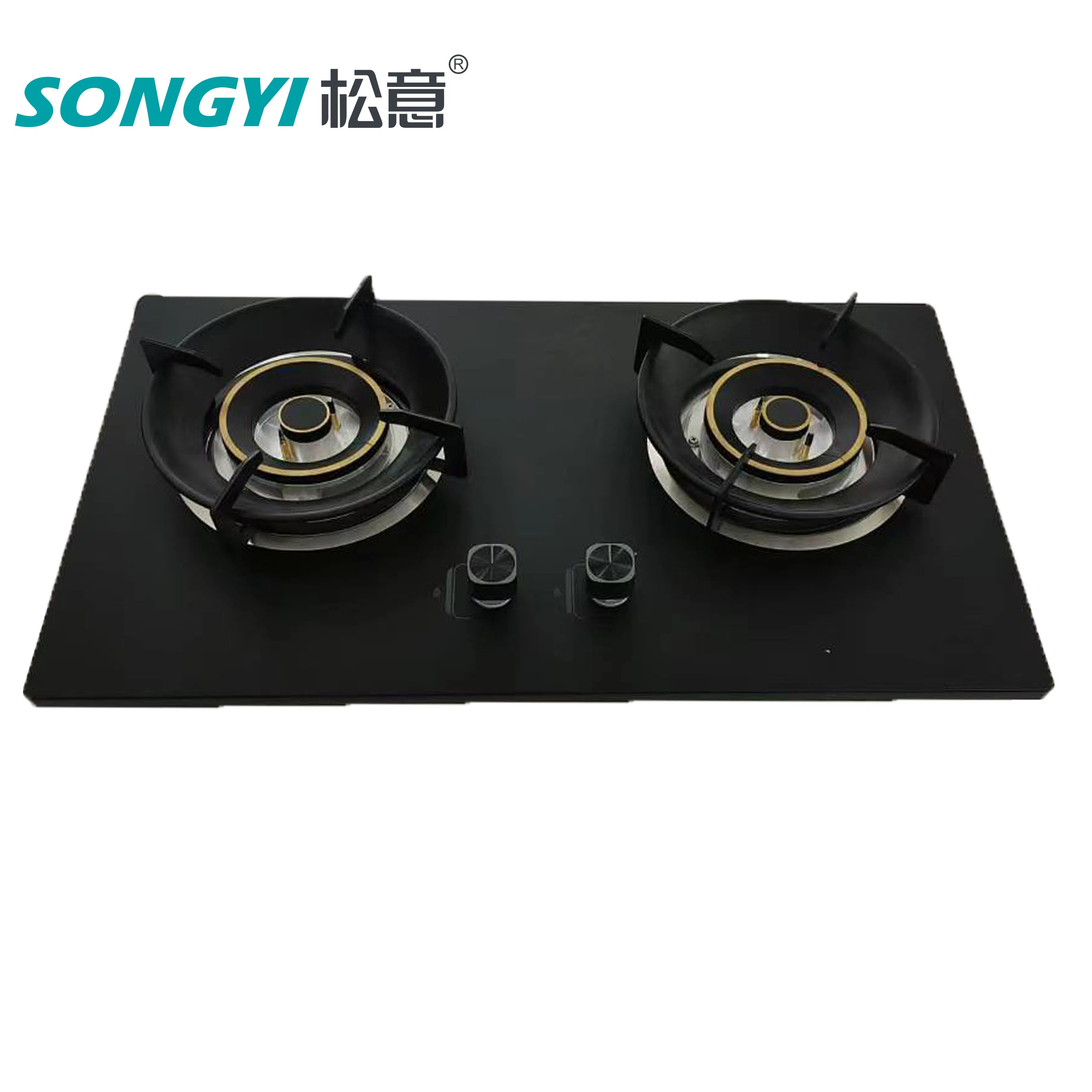Black Gas Stove Hot Sales Build in Double Burns Tempered Glass Gas Stove Low Price for Kitchen