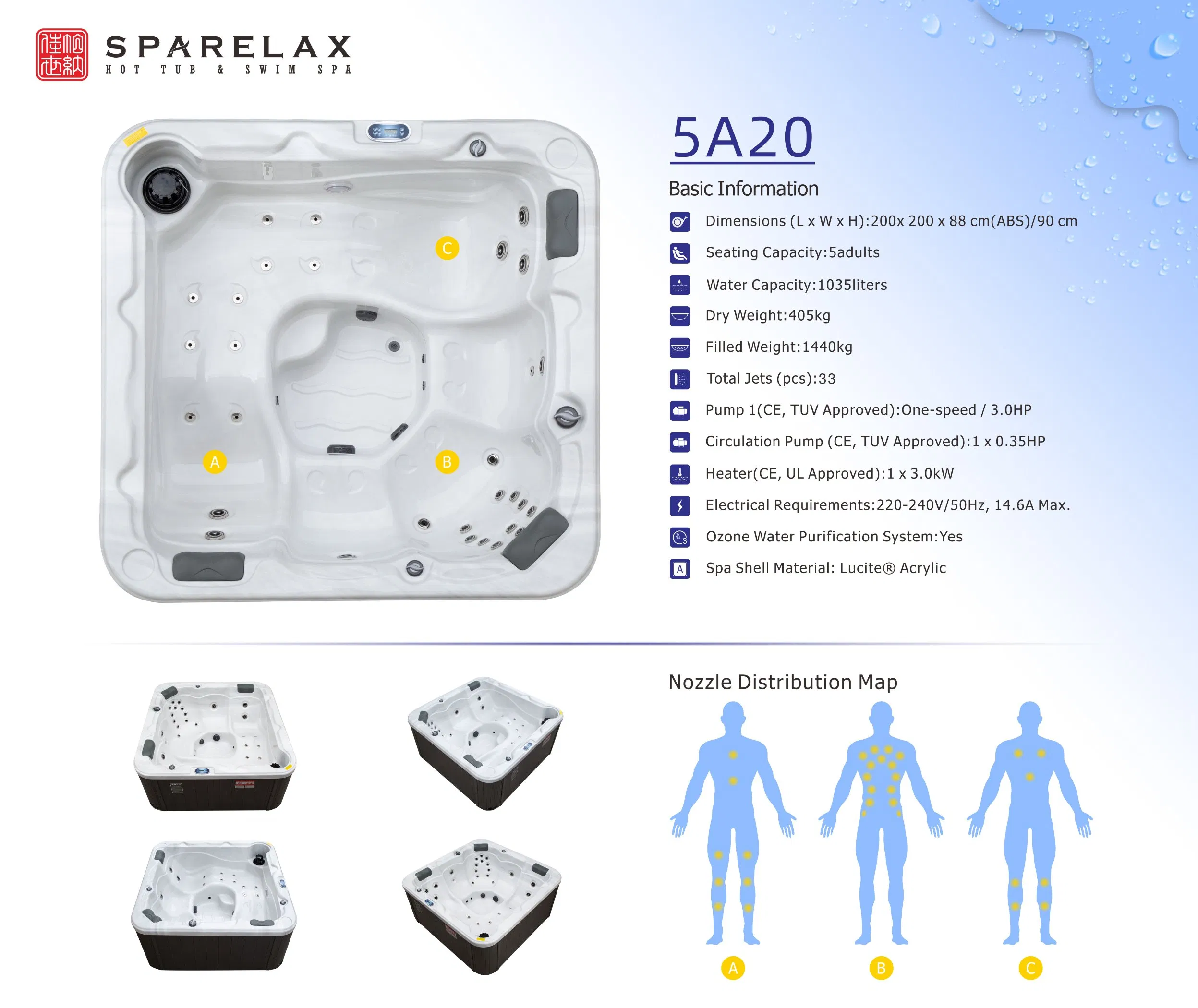 Горячая ванна SPA с WiFi, 5 персон