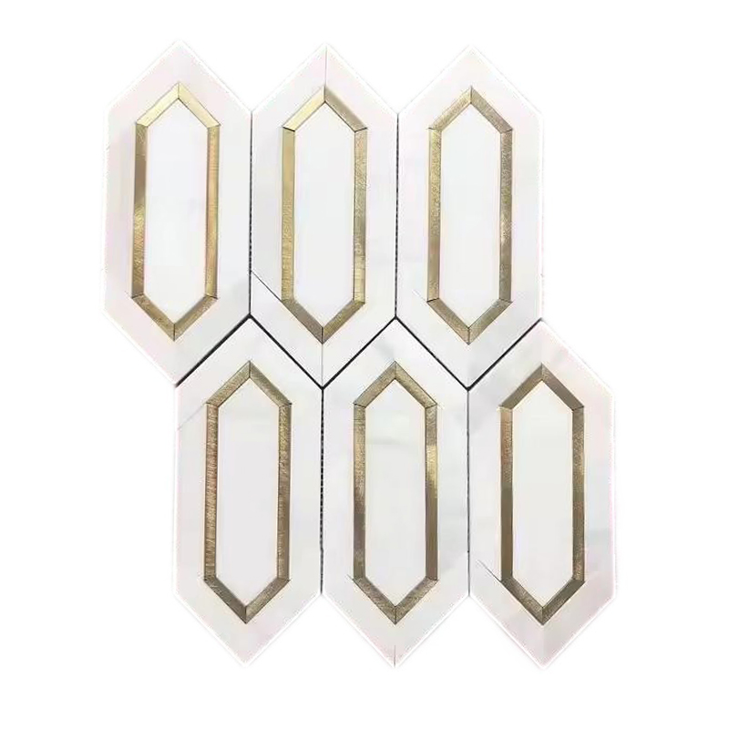 Nero Marquina Marble Mix Stainless Steel Mosaics Black Long Hexagonal Mosaic Tile