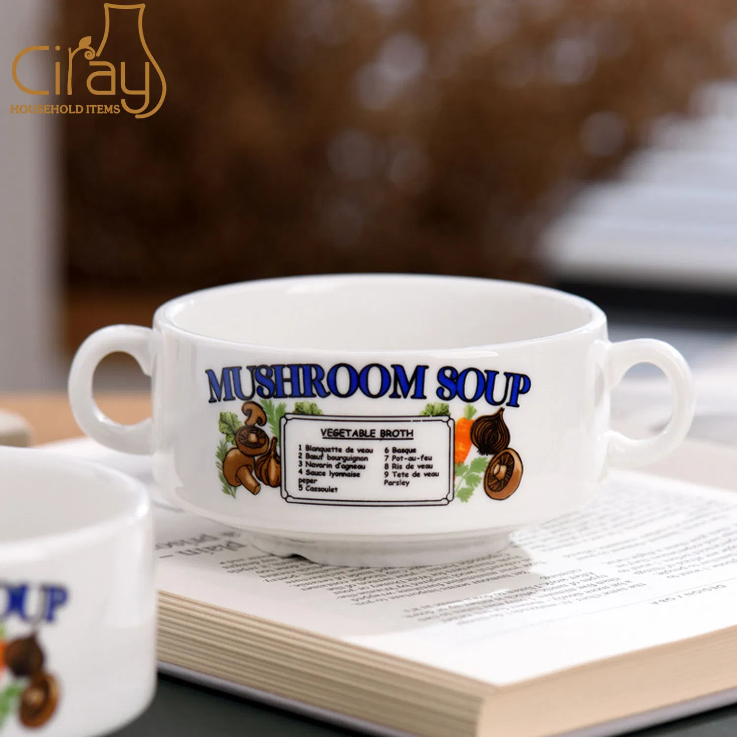 Retro American Simple Style Thick Ceramic Bowl Home Oatmeal Milk Bowl Dessert Salad Bowl