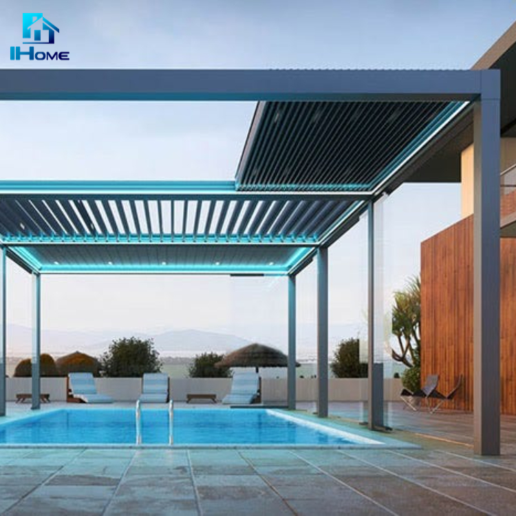Waterproof Motorized Pergola Movable Foldable Aluminium Outdoor Angular Lean Terrace Enclosure Wall-Mounted Pergola Retractable Pergola