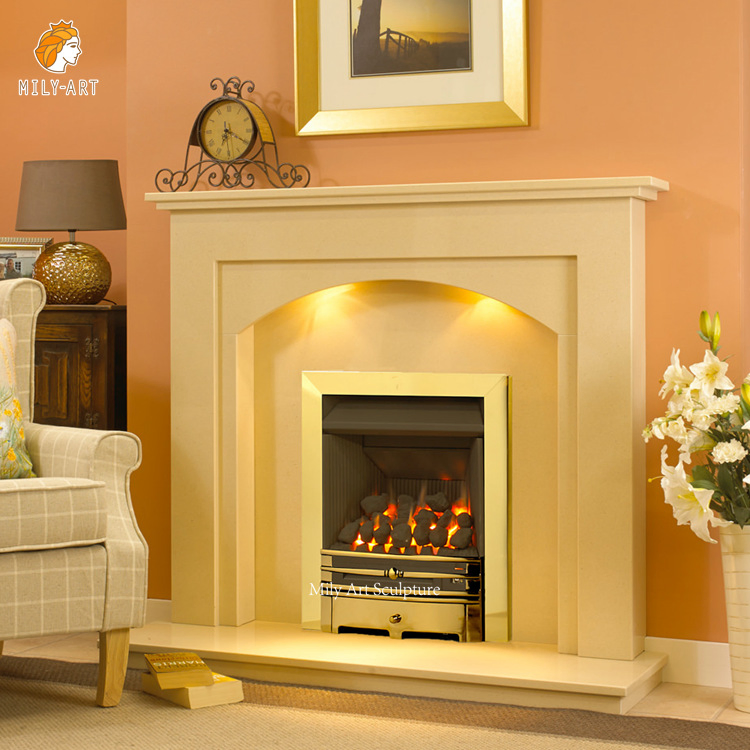Hand Carved Natural Stone Modern White Marble Fireplace Wall Frame