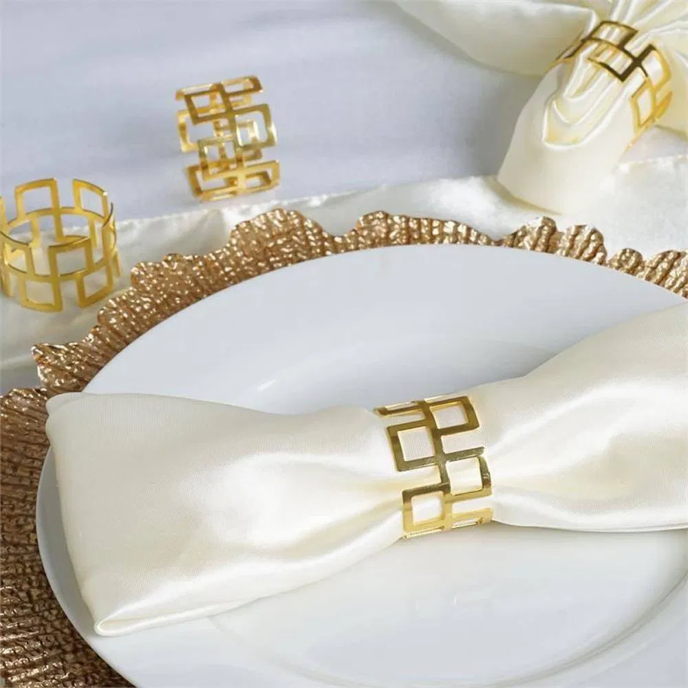 Metal Square Hollow Geometric Simple Gold Napkin Ring