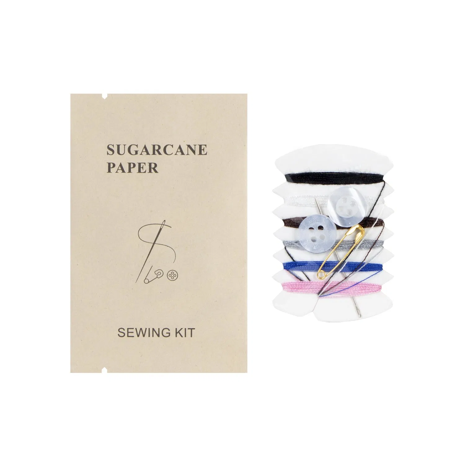 Disposable Sewing Kits in Sugarcane Paper Bag for Hotel Amenities