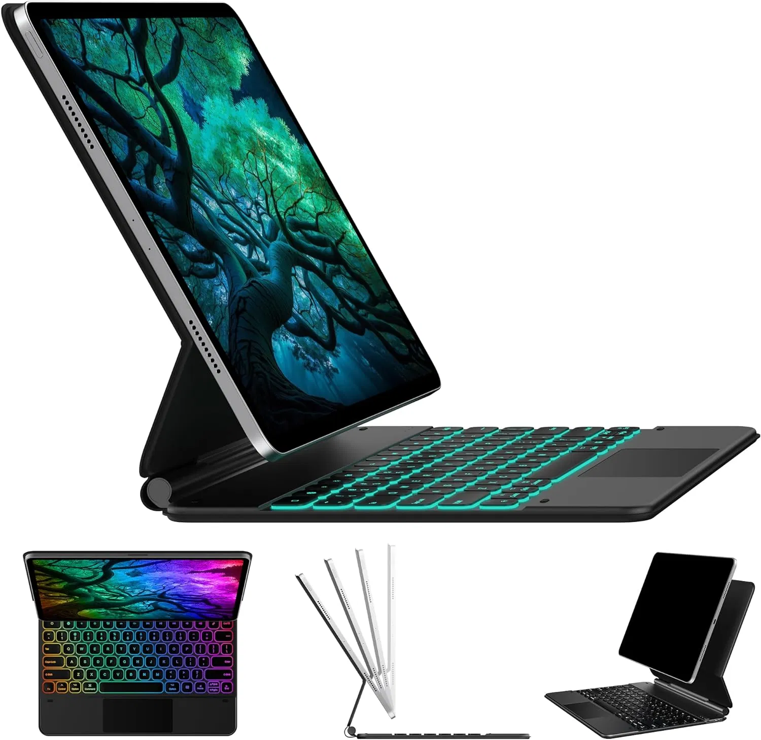 Factory Direct Non-Detachable Pivot Magnetic Bluetooth Wireless Keyboard Leather Case with Multi-Touch Trackpad and Backlit for Apple iPad PRO 12.9 Inches