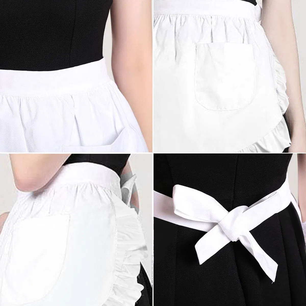Maid Apron Home European-Style Pure White Half-Body Lotus Leaf Lace Double-Pocket Princess Apron