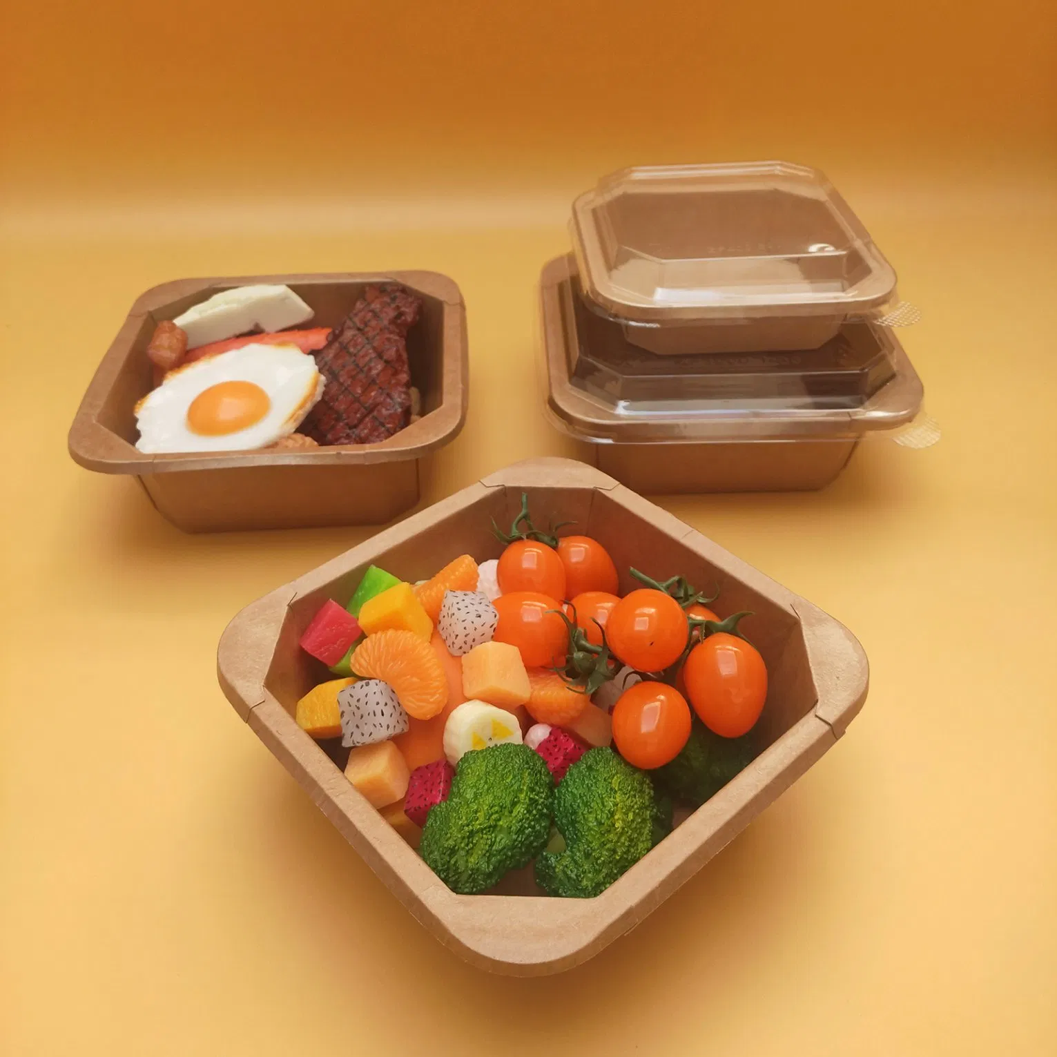 Customized Kraft Paper Togo Boxes Square Paper Food Container